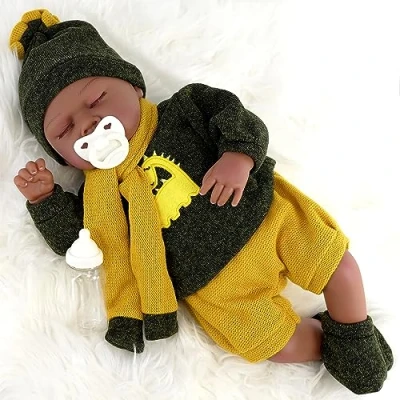 Image of The Magic Toy Shop Bibi Doll 20&quot; Realistic Reborn Handmade Sleeping Eyes Dark Skin Black Baby Boy With Dummy &amp; Feeding Bottle (Ethnic Sleeping)