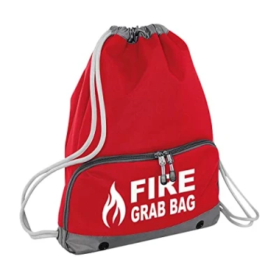 Image of Workwear World Supersize School Evacuation Fire Grab Bag with Flame Logo Graphic Printed Red Emergency Documents Drawstring Sack