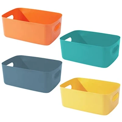 Image of Bgfuni Set of 4 Small Plastic Storage Baskets, Office Home and Kitchen Tidy Organiser, White Studio Baskets for Small, Shelf 20 x 14 7.5cm(Colorful)