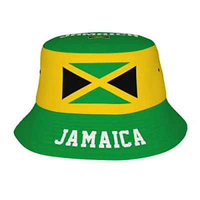 Image of WanwEN Bucket Hat Jamaica Flag Jamaicans Printed Sun Hats Fisherman Outdoor Summer Travel Hiking Beach Caps Black