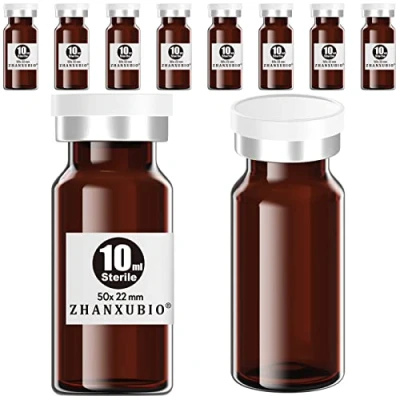 Image of ZHANXUBIO Sterile Empty Vials with Self Healing Injection Port and Aluminum Plastic Cap,Sterile Package (10ml Amber 10PCS)
