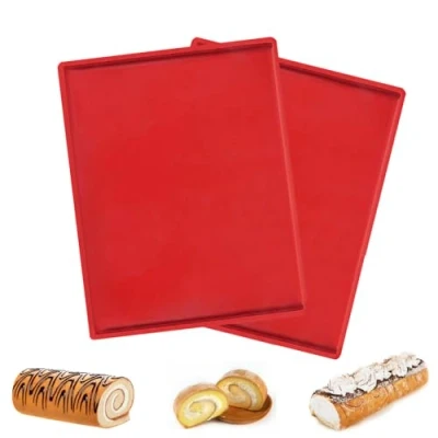 Image of Swiss Roll Baking Tray, 2 PCS Non Stick Mat Silicone Trays Tin for Cooking, Baking, Bread, Cookies (Red)