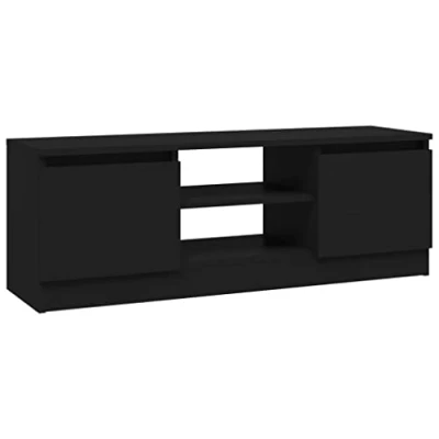 Image of vidaXL Black TV Cabinet: Modern Living Room/Bedroom Storage Unit Engineered Wood Stand with Door and Shelves, 102x30x36 cm