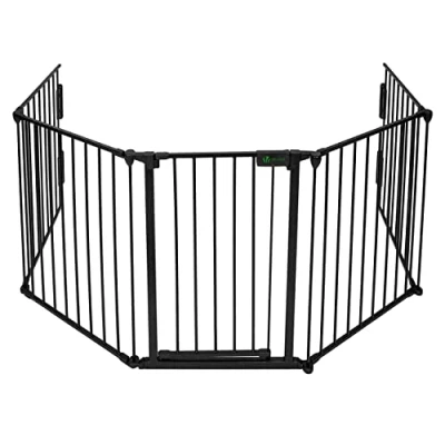Image of VOUNOT 5 Panel Metal Fire Guard, Dog Pet Cat Barrier Indoor, Extra Wide Fireplace Fence, Hearth Gate, 300 cm, Black