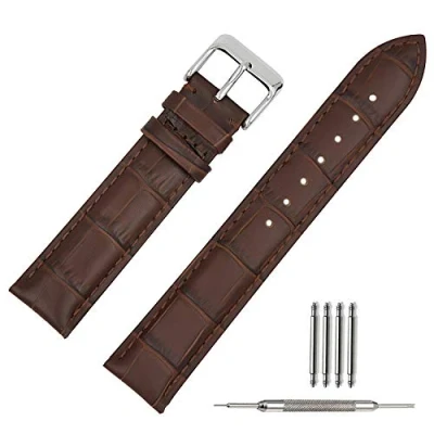 Image of TStrap Leather Watch Straps 19mm Soft Brown Alligator Embossed Bands Replacement Military for Men Women Smart Bracelet Belt Clasp Buckle