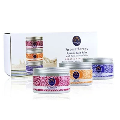 Image of Absolute Aromas Relax &amp; Revitalise Epsom Bath Salts Gift Set 3 x 300g Lavender, Detox and Relaxation Magnesium Sulphate Infused with 100% Pure Essential Oils