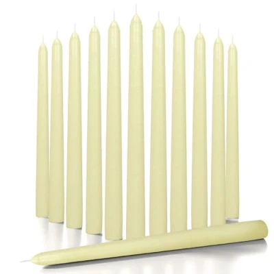 Image of CANDWAX 25 cm Taper Candles Set of 12 Dripless Tapered Unscented Candle Sticks Long Dinner Perfect as Christmas Burning Ivory