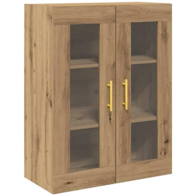 Image of vidaXL wall/buffet cabinet artisan oak/engineered wood/glass adjustable shelves/gold hardware dining/living room 2 glass doors