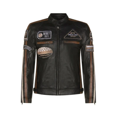 Image of Men&#039;s Real Racing Black Nappa Leather Moto Biker Jacket S