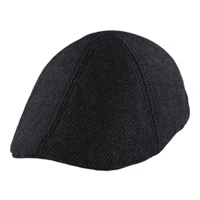Image of Xposed Menâ™s Country Wool Mix Herringbone Duckbill Flat Cap Gatsby Tweed Six Panel Hat [FL127BLK BLACK L/XL]