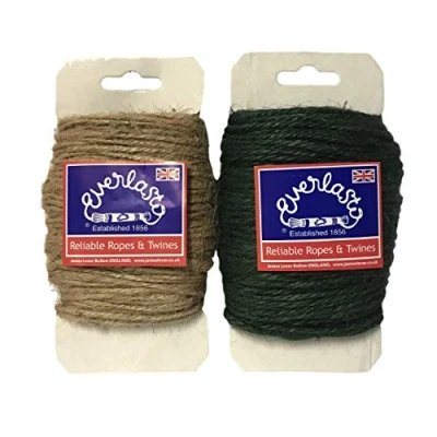 Image of Twin Packs Everlasto 50M Jute Craft Twine Card 2mm Thick Approx (Twin Pack Natural/Green)