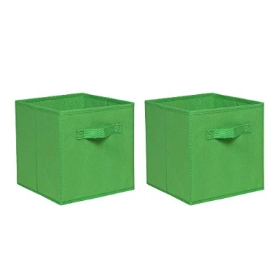 Image of BonChoice Foldable Storage Cubes Boxes with Handle Pack of 2 for Home Organization, Fabric Wardrobe Box Organizer Basket Bins Clothes Beddings Toys Towels, Collapsible &amp; Durable (Green, 2)