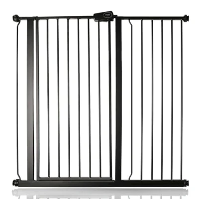 Image of Bettacare Child and Pet Gate, 107.4cm 115cm, Matt Black, Extra Tall Gate 104cm in Height, Pressure Fit Stair Baby Suitable for Dog or Barrier, Easy Installation
