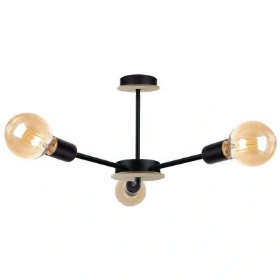 Image of Keter Sun Multi Arm Semi Flush Ceiling Light Wood, Black, 40cm, 3x E27