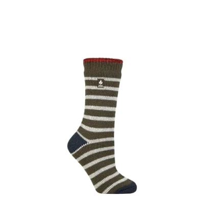 Image of Women&#039;s 1 Pair SOCKSHOP Heat Holders 2.3 TOG Patterned Thermal Socks Amara Olive / Blue Sapphire 4 8