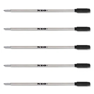 Image of NEO+ Ballpoint Pen Refills, 5 x Black Ink, Compatible with Cross 8513, Medium Point, Stainless Steel, Made in Germany, Pieces