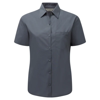 Image of Russell Athletic Collection Ladies/Womens Short Sleeve Poly Cotton Easy Care Poplin Shirt (Convoy Grey) Multicolour Size X Small