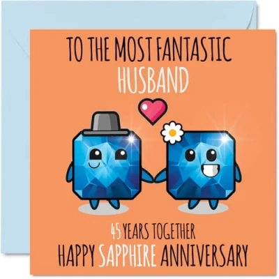 Image of Cute Sapphire Anniversary Card for Husband 45 Years Together Happy 45th Wedding Cards from Wife, 145mm x Greeting Forty Fifth Anniversaries