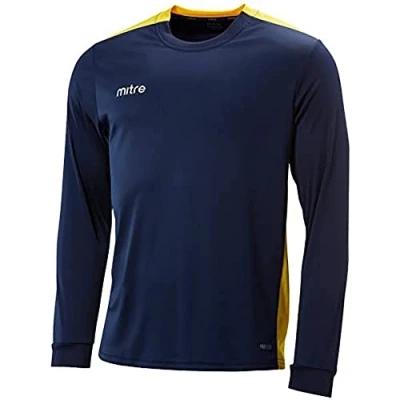 Image of Mitre Men Charge Long Sleeve Football Match Day Shirt Amber/Black X Large/46 48 Inch