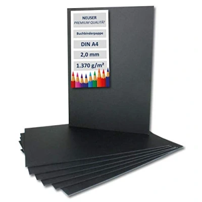 Image of NEUSER PAPIER 5 x bookbinding cardboard, DIN A4, black, thickness: 2.0 mm, weight: 1,340 g/m²