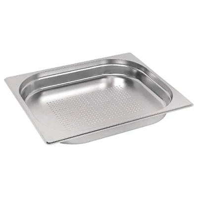 Image of Vogue 12561 Stainless Steel 1/2 Perforated Gastronorm Pan 40mm Deep Food Container, Silver