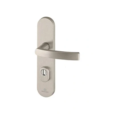 Image of Bricard 9900151 Set of Armoured Handles on Essential Kickstand Plate + Stand for Front Door (for European Cylinders), Stainless Steel