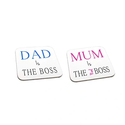 Image of Dad is The Boss Mum Real Wooden Twin Gift Coaster Set Christmas Anniversary Present