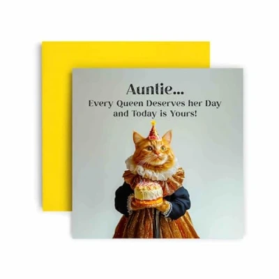 Image of Huxters Funny Auntie Happy Birthday Card Every Queen Cat Deserves Her Day Gift for 14.8cm (Auntie)
