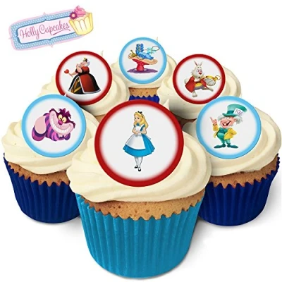 Image of 24 Fabulous Pre Cut Edible Wafer Cake Toppers: Alice in Wonderland