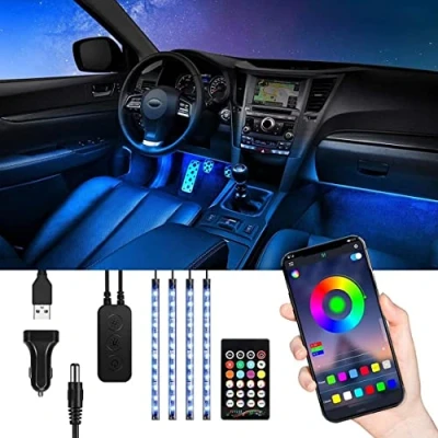 Image of Car LED Interior Lights, TASMOR Waterproof With 4pcs 48 LED,Car Strip Lights APP Control and Remote Control, Multi DIY Colors Music Sound Activated Lighting, DC 12V