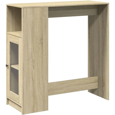 Image of vidaXL Bar Table with Racks Pub Bistro Sonoma Oak Engineered Wood, 3 Storage Compartments, Versatile Tall Dining/Kitchen