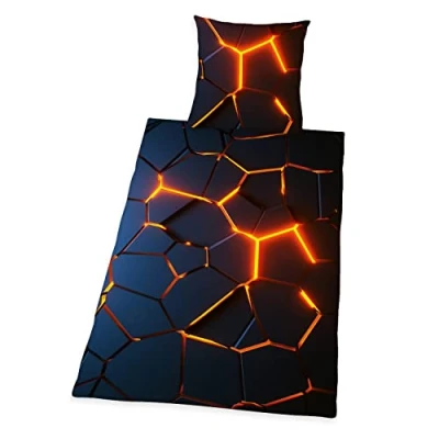 Image of Herding 3D Effect Bedding Set, Pillowcase 80 x cm, Duvet Cover 135 200 With smooth running zip, 100% Cotton/Renforcé