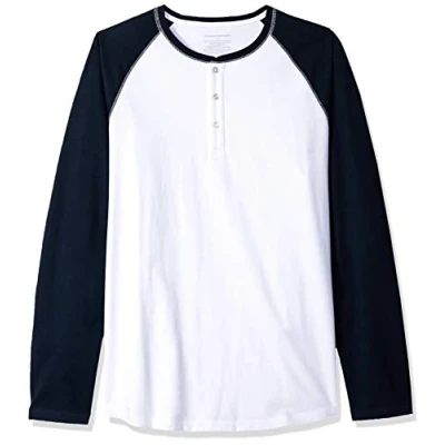Image of Amazon Essentials Men&#039;s Regular Fit Long Sleeved Henley Shirt (Available in Big &amp; Tall), Navy White, S