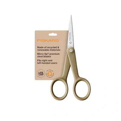 Image of Fiskars 5&quot; Renew Micro Tip Fabric Scissors Double Loop Handle Sewing and Craft Recycled