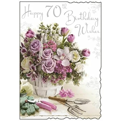 Image of Happy 70th Birthday Card Purple flower Design