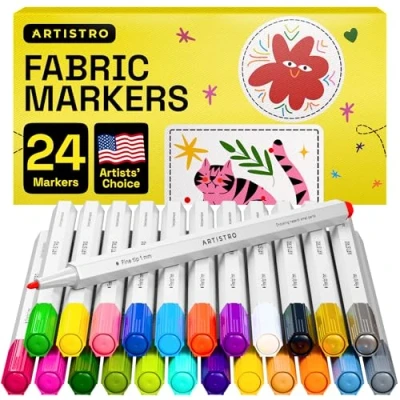Image of ARTISTRO 24 Fabric Markers Fine Tip Permanent for Clothes No Bleed Pens T Shirts, Bags, Textile, Canvas, and more