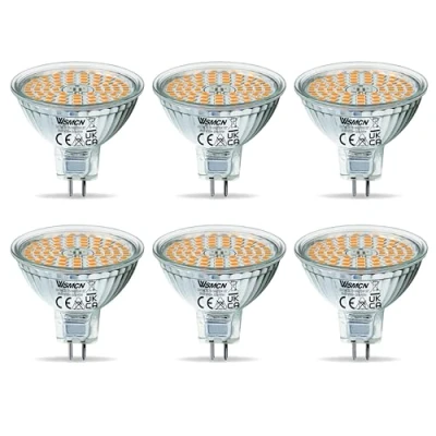 Image of WSMCN MR16 GU5.3 LED Light Bulbs Warm White 2700K, 6W Equivalent to 50W Halogen, Bi Pin Base 12V 485LM, Non Dimmable, 120 Beam Angle Spotlight, Pack of 6