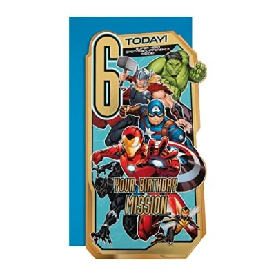 Image of Hallmark 6th Birthday Card Die Cut Marvel Avengers Design
