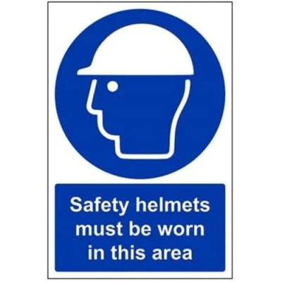 Image of V Safety Helmets Must Be Worn In This Area PPE Sign 200mm x 300mm 1mm Rigid Plastic