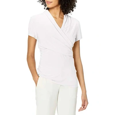 Image of DKNY Women&#039;s Short Sleeve Cross Front Suit Blouse Shirt, White, L