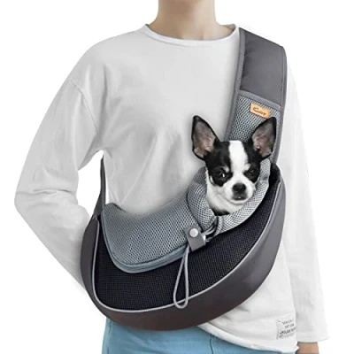 Image of CUBY Pet Sling Carrier for Puppy Dog, Dogs Breathable, Safety Front Pocket Carrier, Hands Free Mesh Bag with Adjustable Shoulder Strap Outdoor and Travel (Black, L)