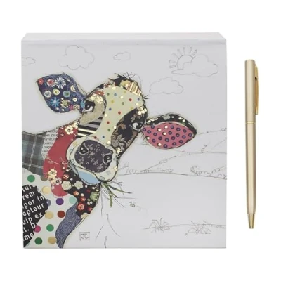 Image of Lesser &amp; Pavey Funky Art Memo Pad Artistic Square Block For Office, Home or Schools Connie Cow With Lovely Designs Bug
