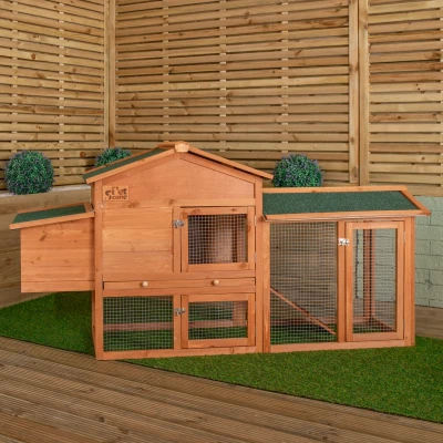 Image of 88cm x 1.79m Samuel Alexander Large Wooden Outdoor Hutch for Small Animals with Run