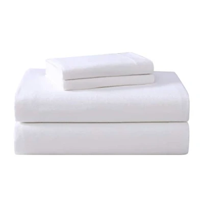 Image of Laura Ashley Home Queen Sheets, Cotton Flannel Bedding Set, Brushed for Extra Softness &amp; Comfort (White, Queen)