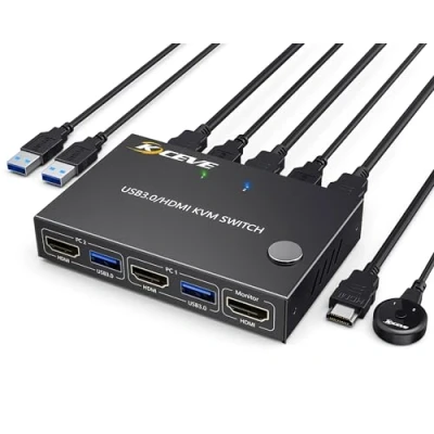 Image of YOUTINGHDAV KVM Switch 2 PC 1 Monitor, USB 3.0 HDMI 4K@60Hz EDID Emulator, Computers Share 4 Devices Mouse Keyboard Printer, with 3 Cables and Wired Remote