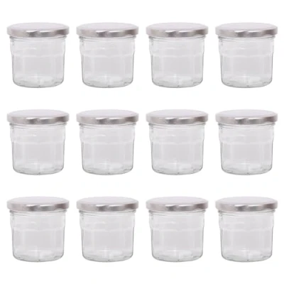 Image of Argon Tableware Glass Jam Jars with Airtight Silver Lids 130ml Pack of 12 Empty Screw Top Kitchen Storage Jar for Food, Honey, Spice, Pickling, Preserving, Candle Making