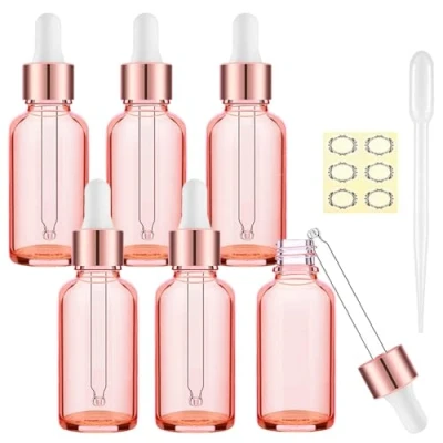 Image of Alledomain 6Pcs, 15Ml Rose Gold Glass Bottles with Dropper Pipettes, Empty Eye Golden Cap Refillable Sample Container for Essential Oils/Massage Oils/Body Oil/Chemical Liquid