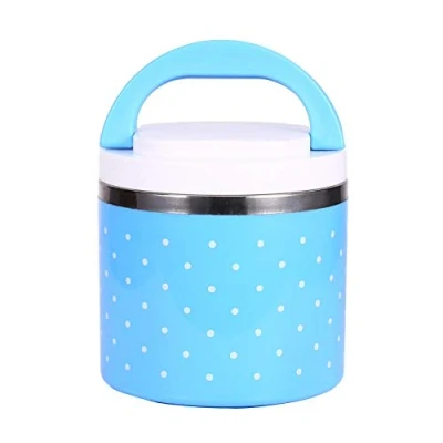 Image of Insulation Thermal Lunch Box Bento Box, 1/2/3 Layers Portable Insulated Thermo Stainless Steel Isolated Food Container Leakproof Stackable with Handle(Blue#1, 600ML 1 layer)