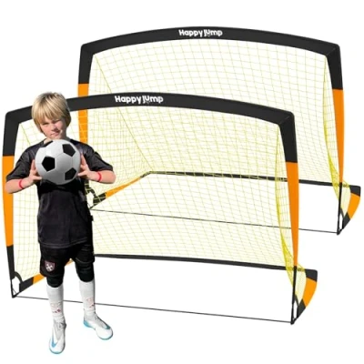 Image of Happy Jump Football Goal Pop Up Net Post for Garden Training Festive Gift 5&#039;x3.6&#039;(Black+Orange) 2 Pack