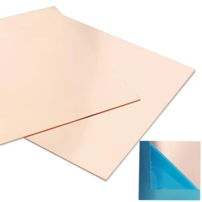 Image of 2 Pcs 99.9%+ Pure Copper Sheet, 6&quot; x 6&quot;, 18 Gauge Thickness, 153 * 1mm, No Scratches, Film Attached Plates